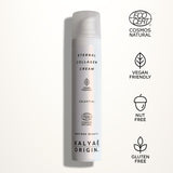 Eternal Collagen Cream, crème raffermissante, certifiée COSMOS NATURAL 50 ml presentée sur fond clair avec logos Ecocert, Vegan Friendly, Nut Free et Gluten Free – KALYAË ORIGIN