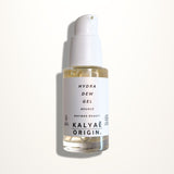 Hydra Dew Gel hydratant visage certifié COSMOS NATURAL 30 ml présenté sur fond clair – KALYAË ORIGIN
